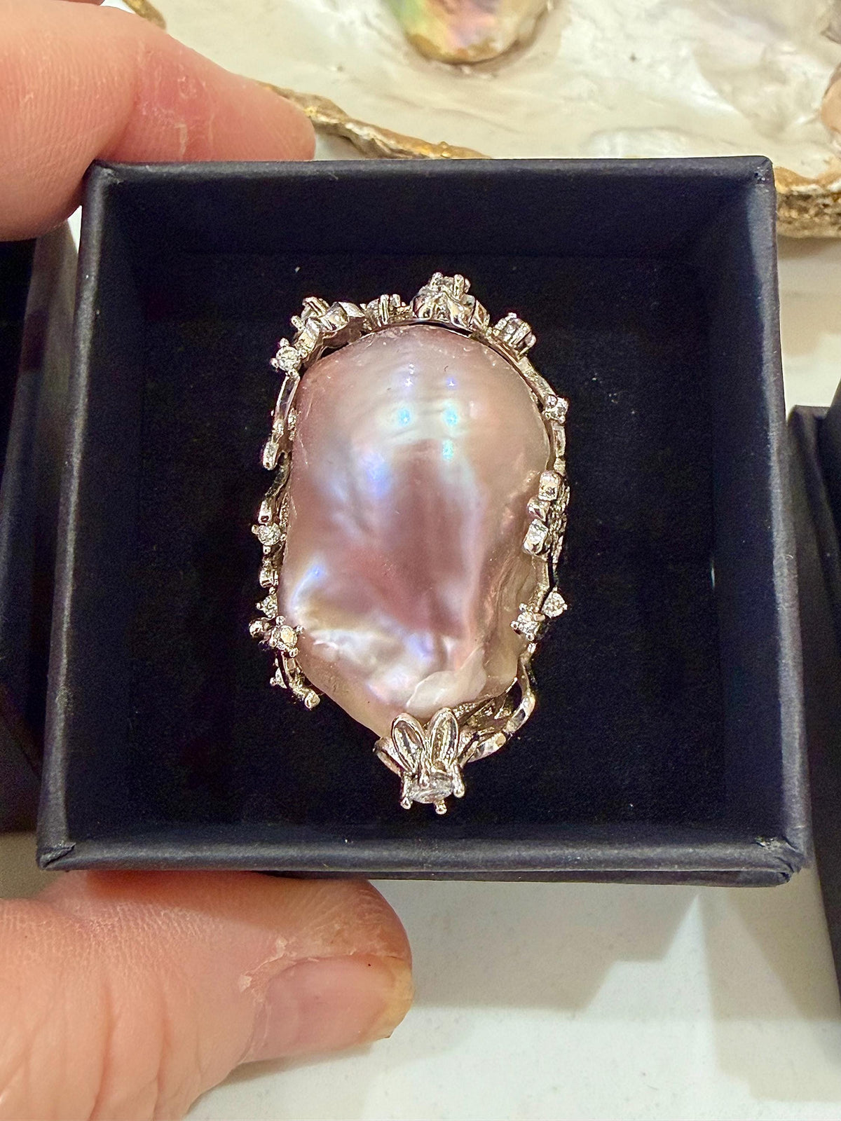 Your Choice of Peach or Lavender Iridescent Pastel Pearl Statement Rings