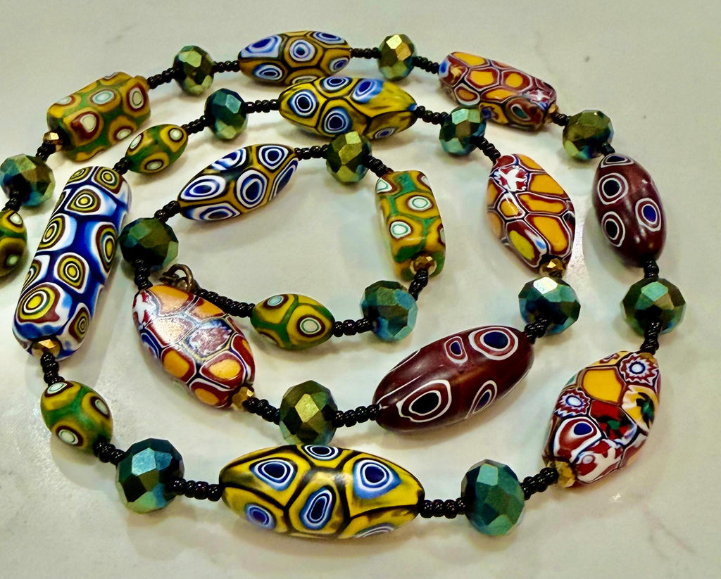 Rosario Leonardi Murano Millefiori Glass Beaded Necklace, Ercole Moretti Tabular Beads