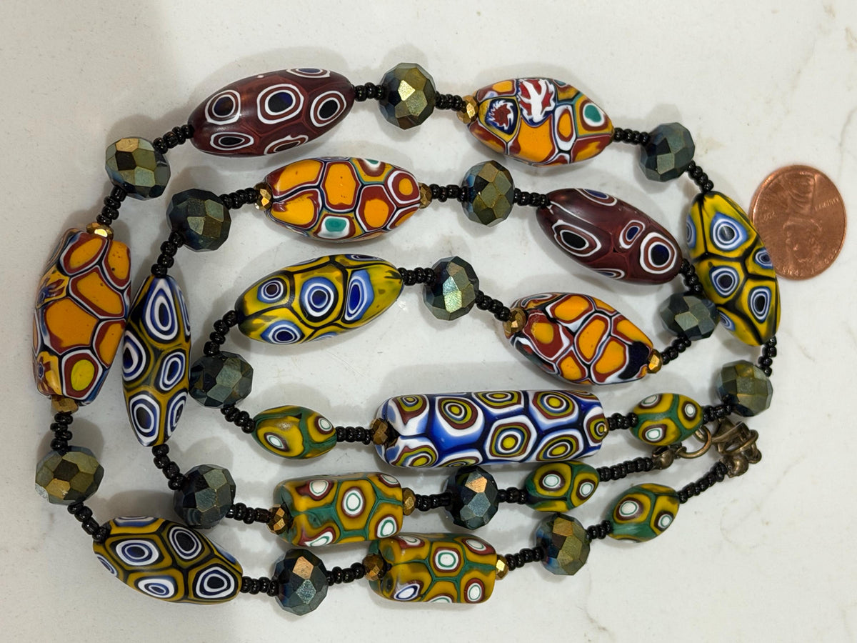 Rosario Leonardi Murano Millefiori Glass Beaded Necklace, Ercole Moretti Tabular Beads