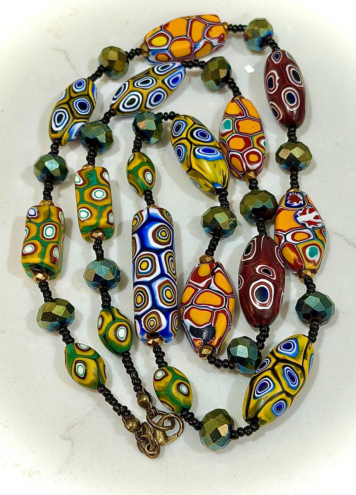 Rosario Leonardi Murano Millefiori Glass Beaded Necklace, Ercole Moretti Tabular Beads