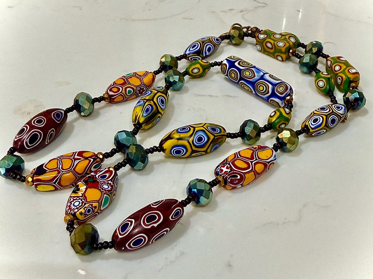 Rosario Leonardi Murano Millefiori Glass Beaded Necklace, Ercole Moretti Tabular Beads