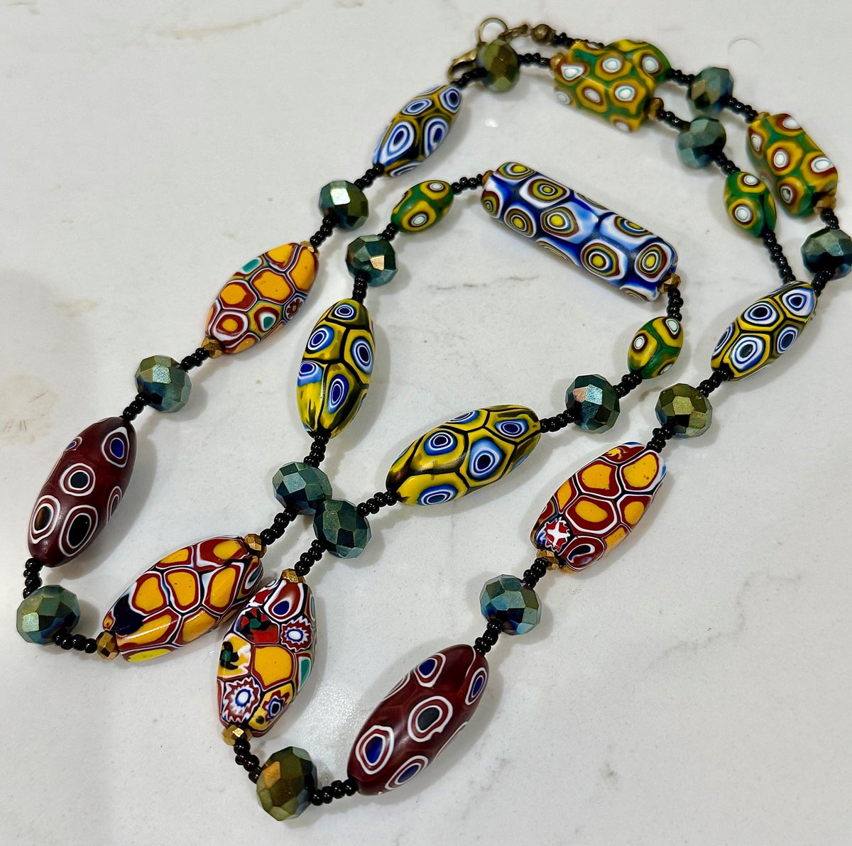 Rosario Leonardi Murano Millefiori Glass Beaded Necklace, Ercole Moretti Tabular Beads