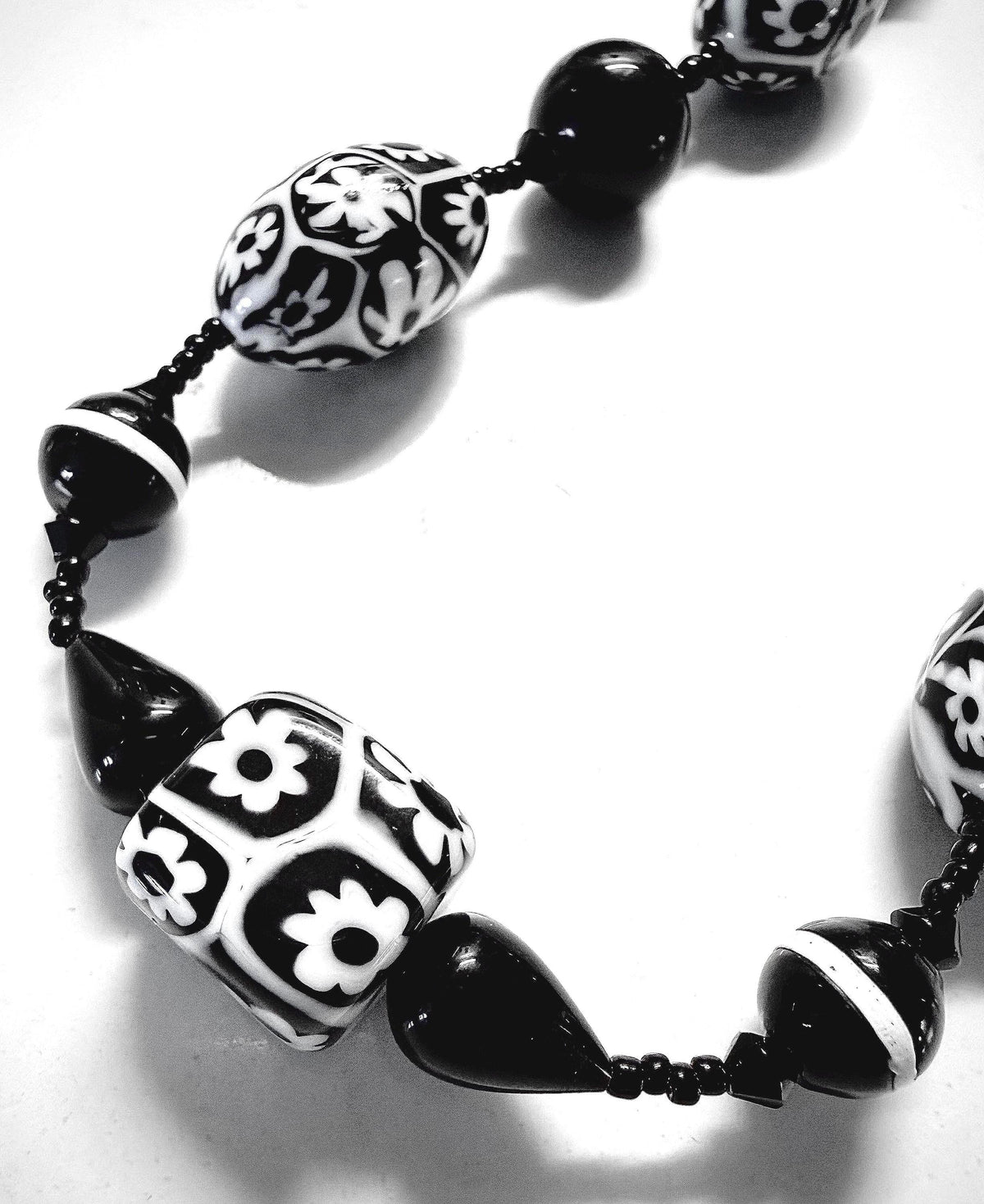 Rosario Leonardi Black White Murano Glass Necklace, Custom Ercole Moretti Beads