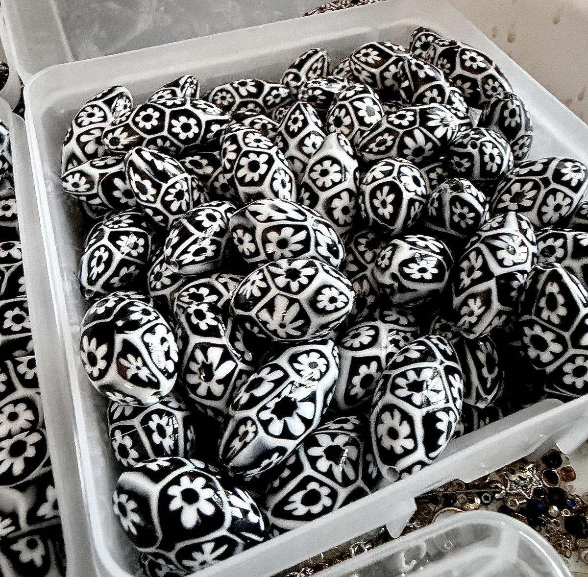 Rosario Leonardi Black White Murano Glass Necklace, Custom Ercole Moretti Beads
