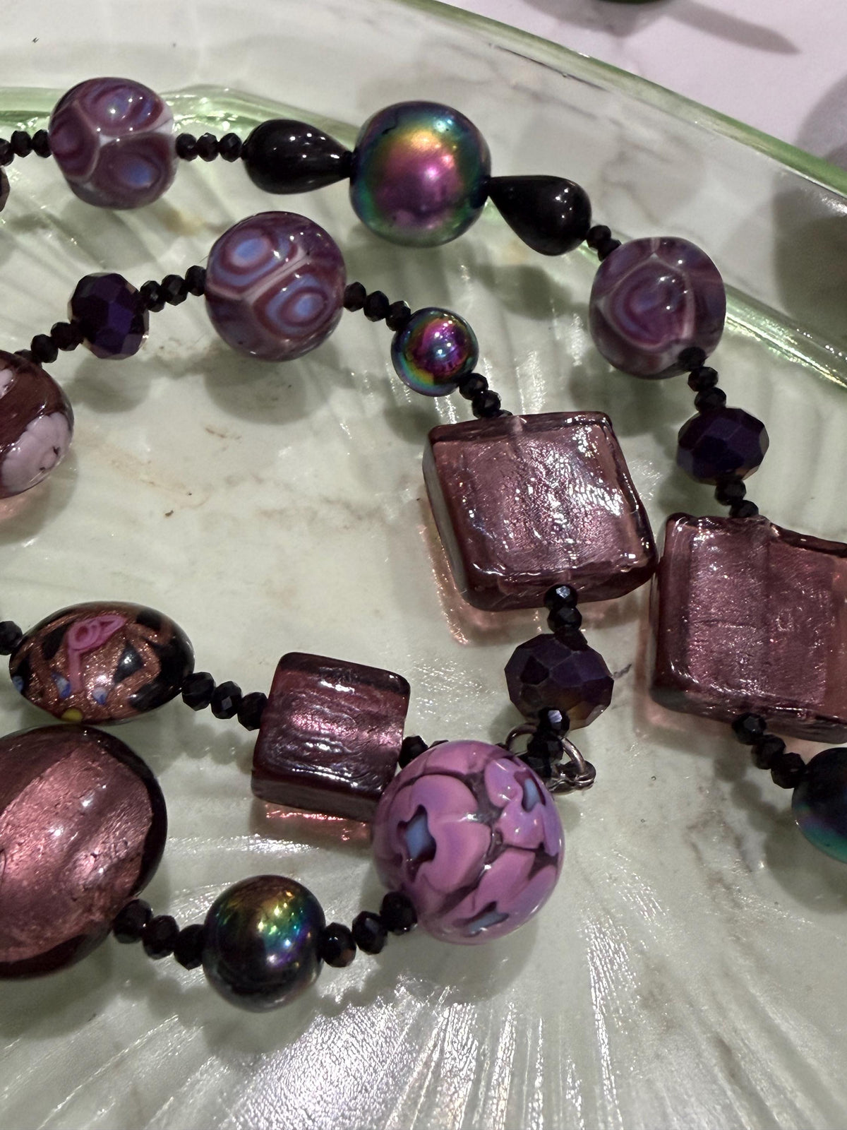 Rosario Leonardi Murano Glass Necklace: Iridescent Lavender, Pink Special Order Beads