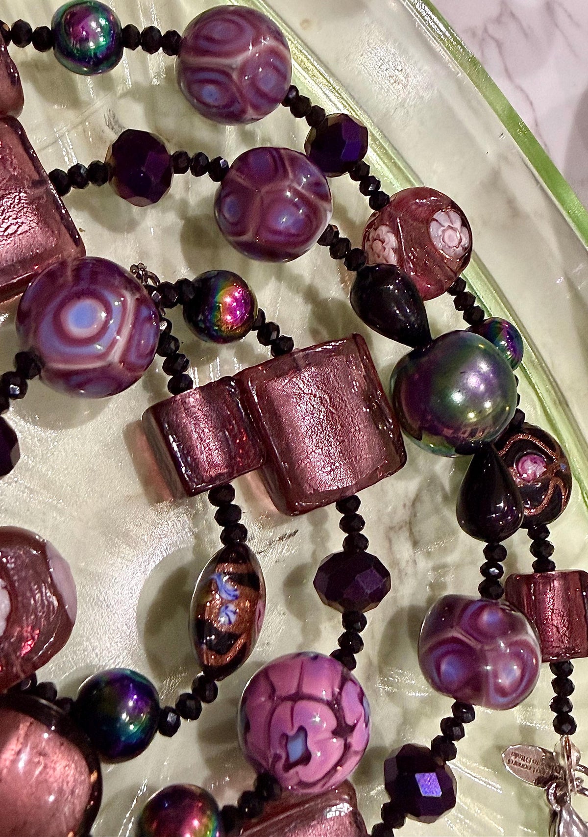 Rosario Leonardi Murano Glass Necklace: Iridescent Lavender, Pink Special Order Beads