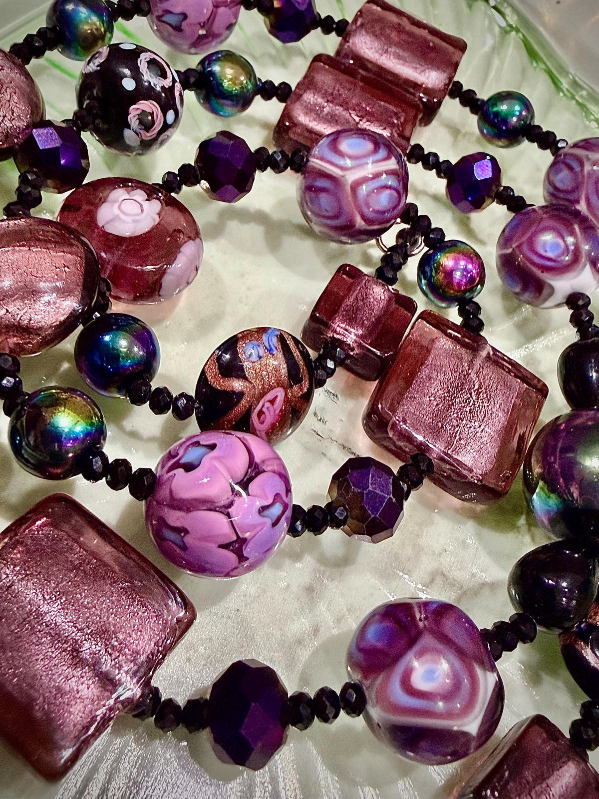 Rosario Leonardi Murano Glass Necklace: Iridescent Lavender, Pink Special Order Beads