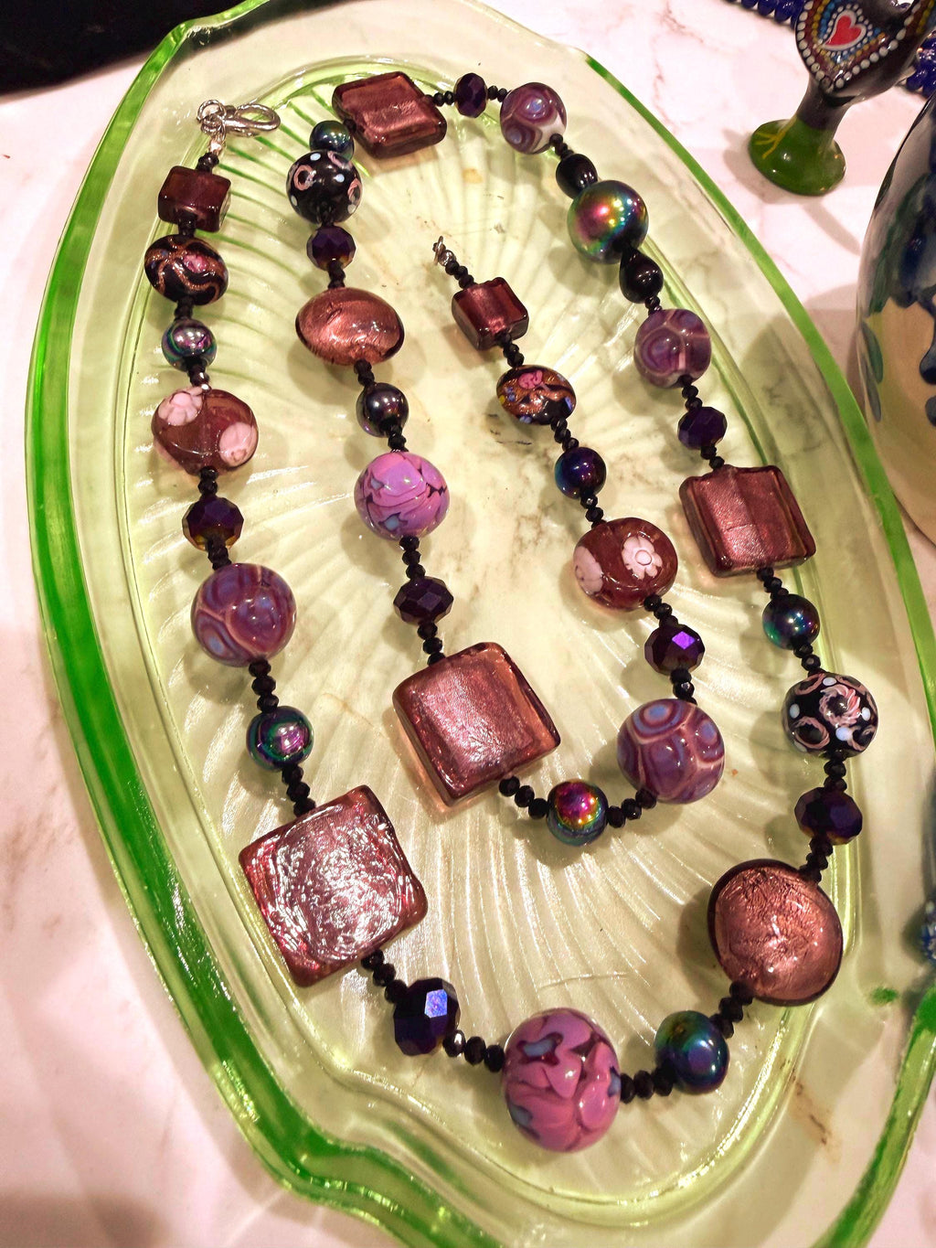 Rosario Leonardi Murano Glass Necklace: Iridescent Lavender, Pink Special Order Beads