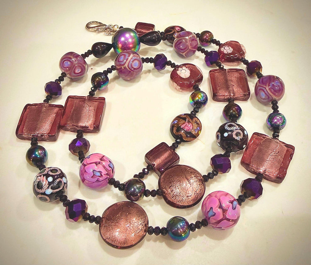 Rosario Leonardi Murano Glass Necklace: Iridescent Lavender, Pink Special Order Beads