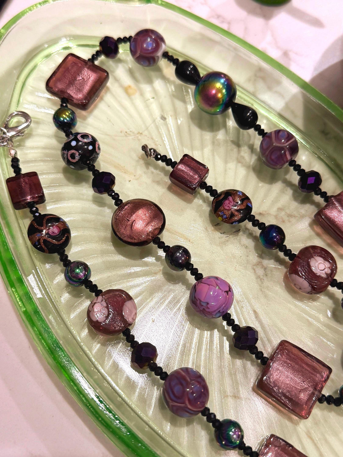 Rosario Leonardi Murano Glass Necklace: Iridescent Lavender, Pink Special Order Beads