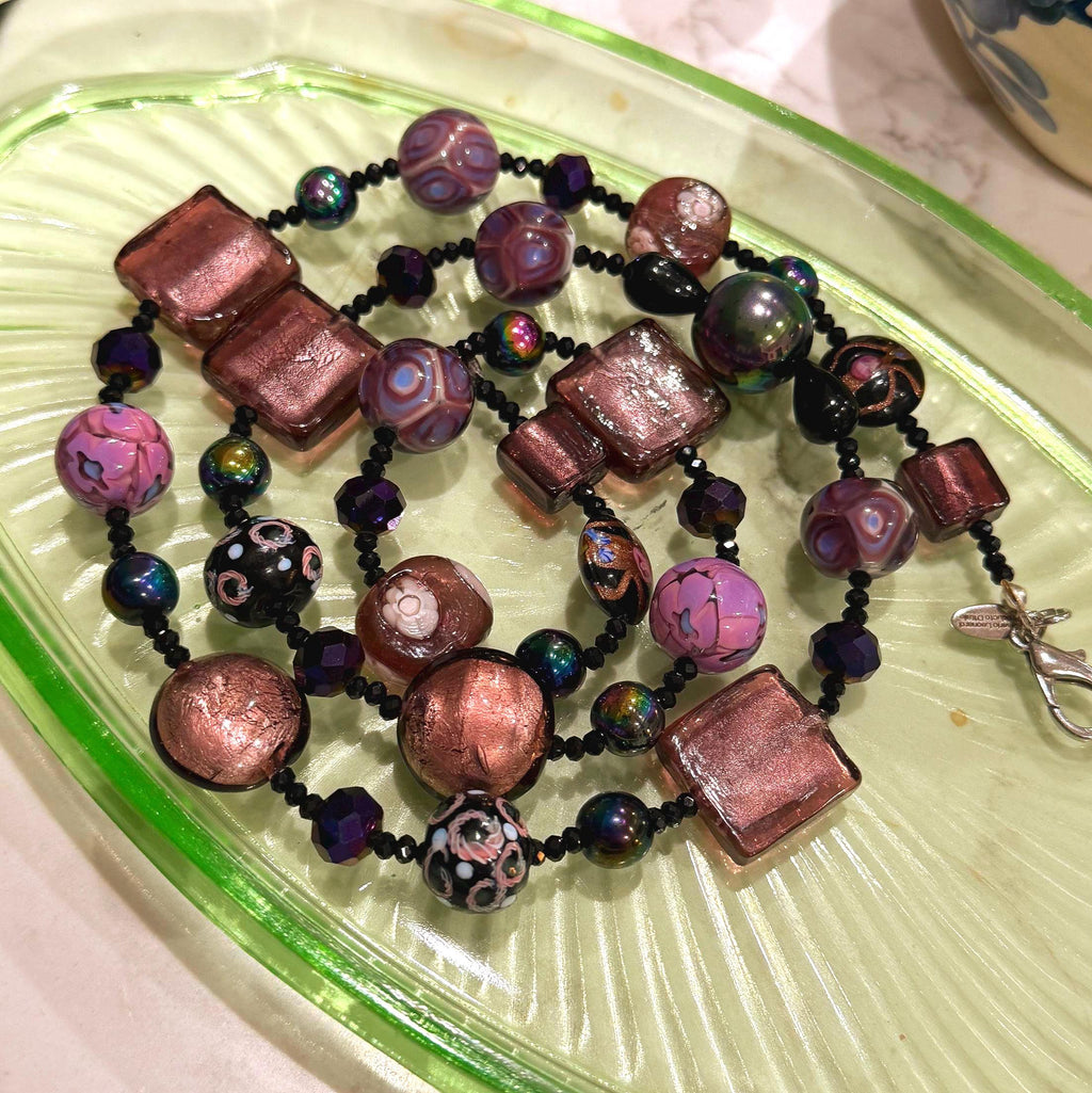 Rosario Leonardi Murano Glass Necklace: Iridescent Lavender, Pink Special Order Beads