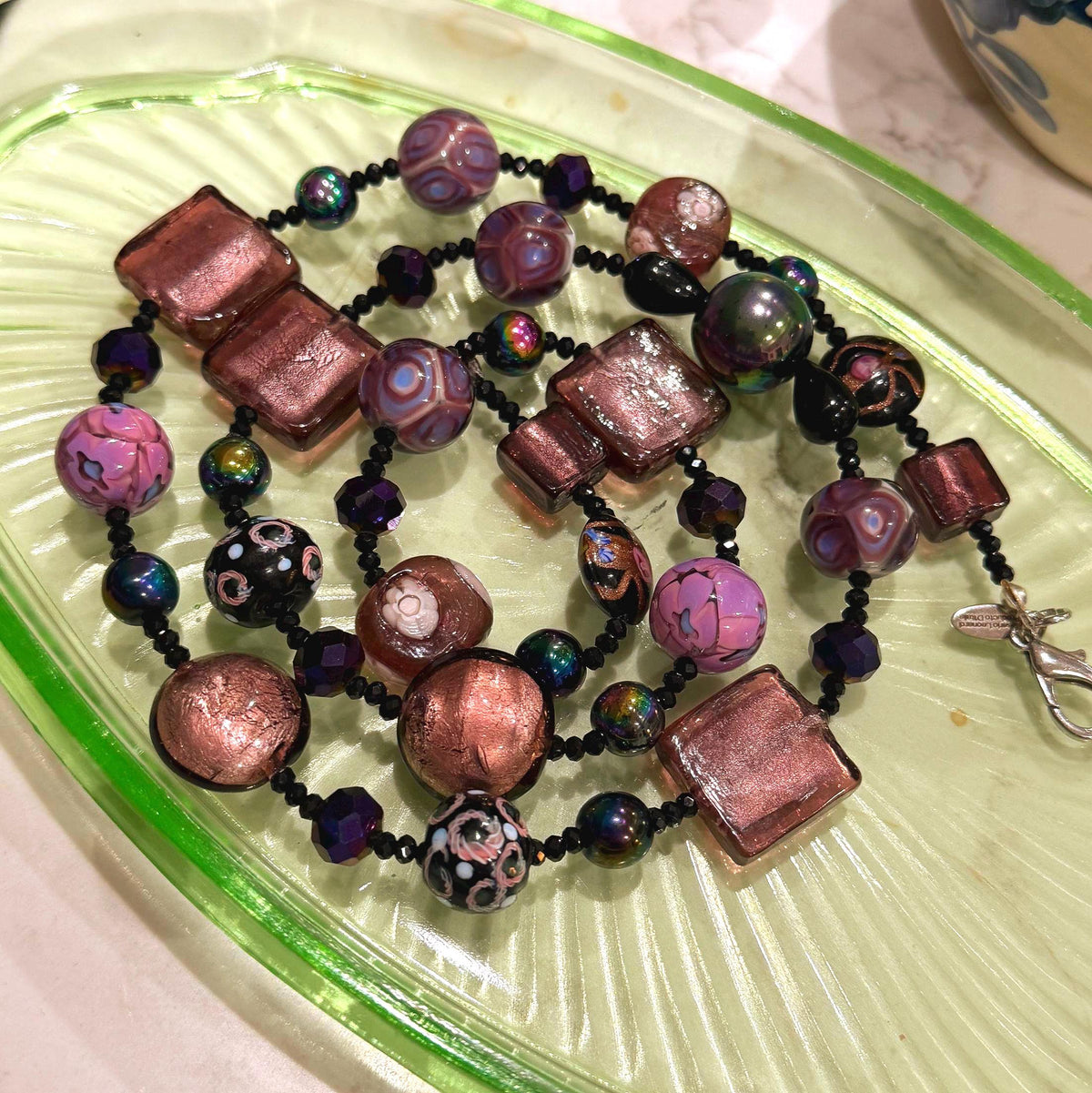 Rosario Leonardi Murano Glass Necklace: Iridescent Lavender, Pink Special Order Beads