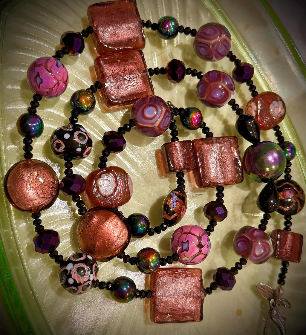 Rosario Leonardi Murano Glass Necklace: Iridescent Lavender, Pink Special Order Beads