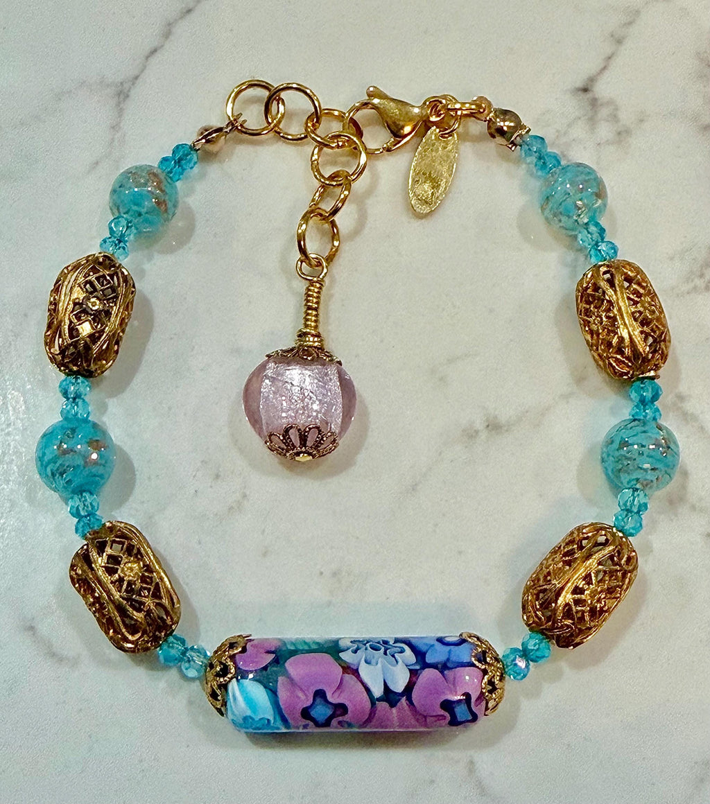 Rosario Leonardi Pastel Necklace Set  Featuring Ercole Moretti Murano Millefiori Glass Beads