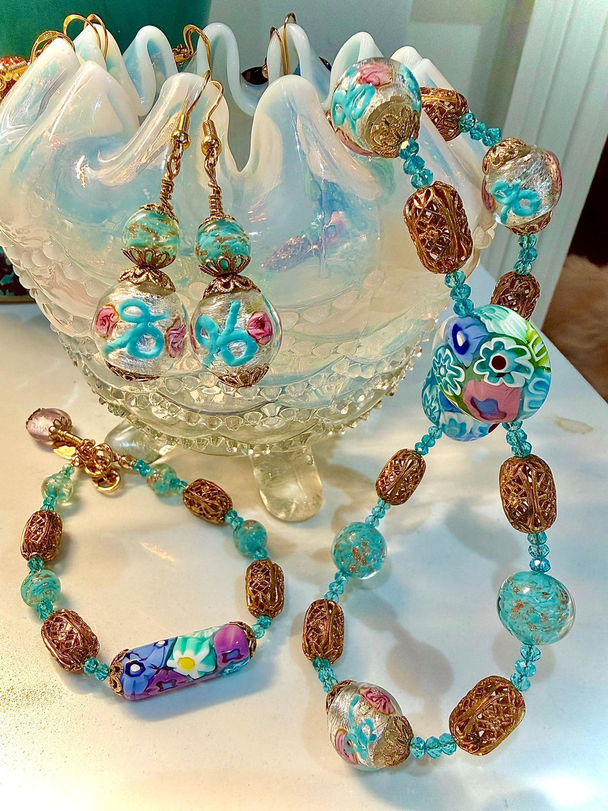 One of a Kind Rosario Leonardi Pastel Fancy Wedding Cake Murano Glass Beaded Earrings