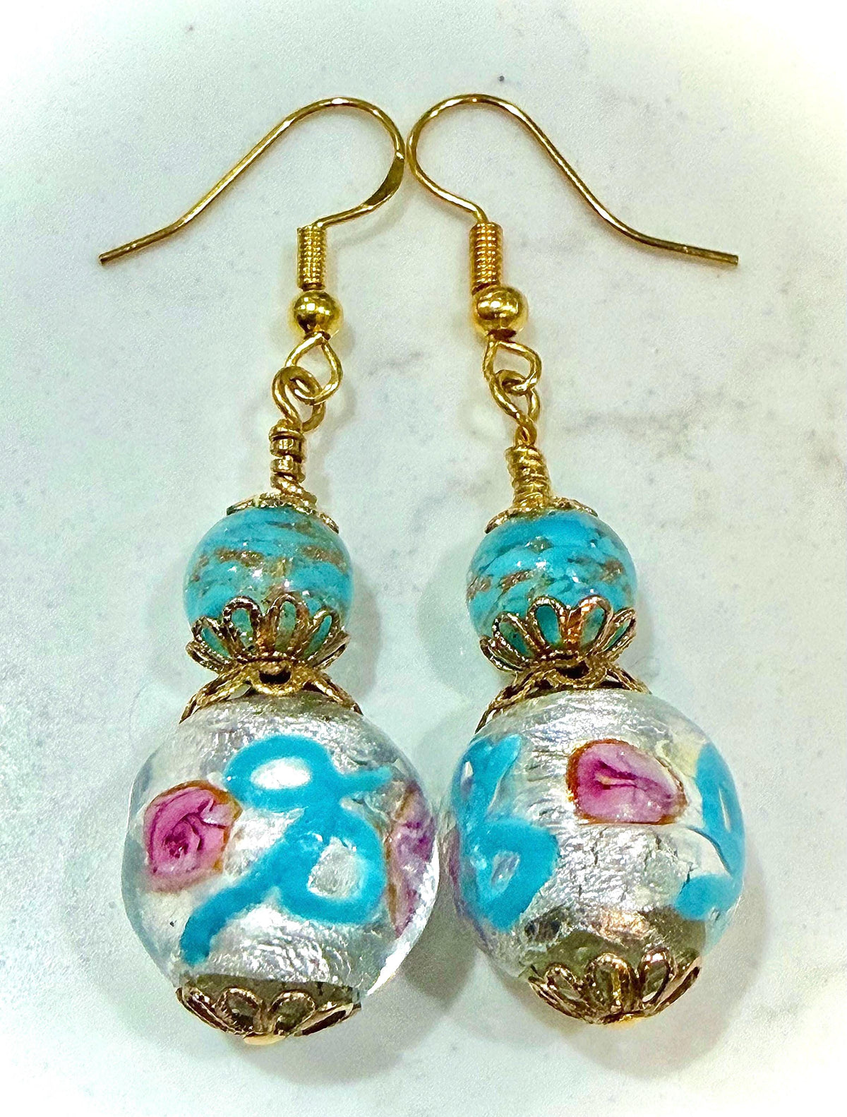 One of a Kind Rosario Leonardi Pastel Fancy Wedding Cake Murano Glass Beaded Earrings