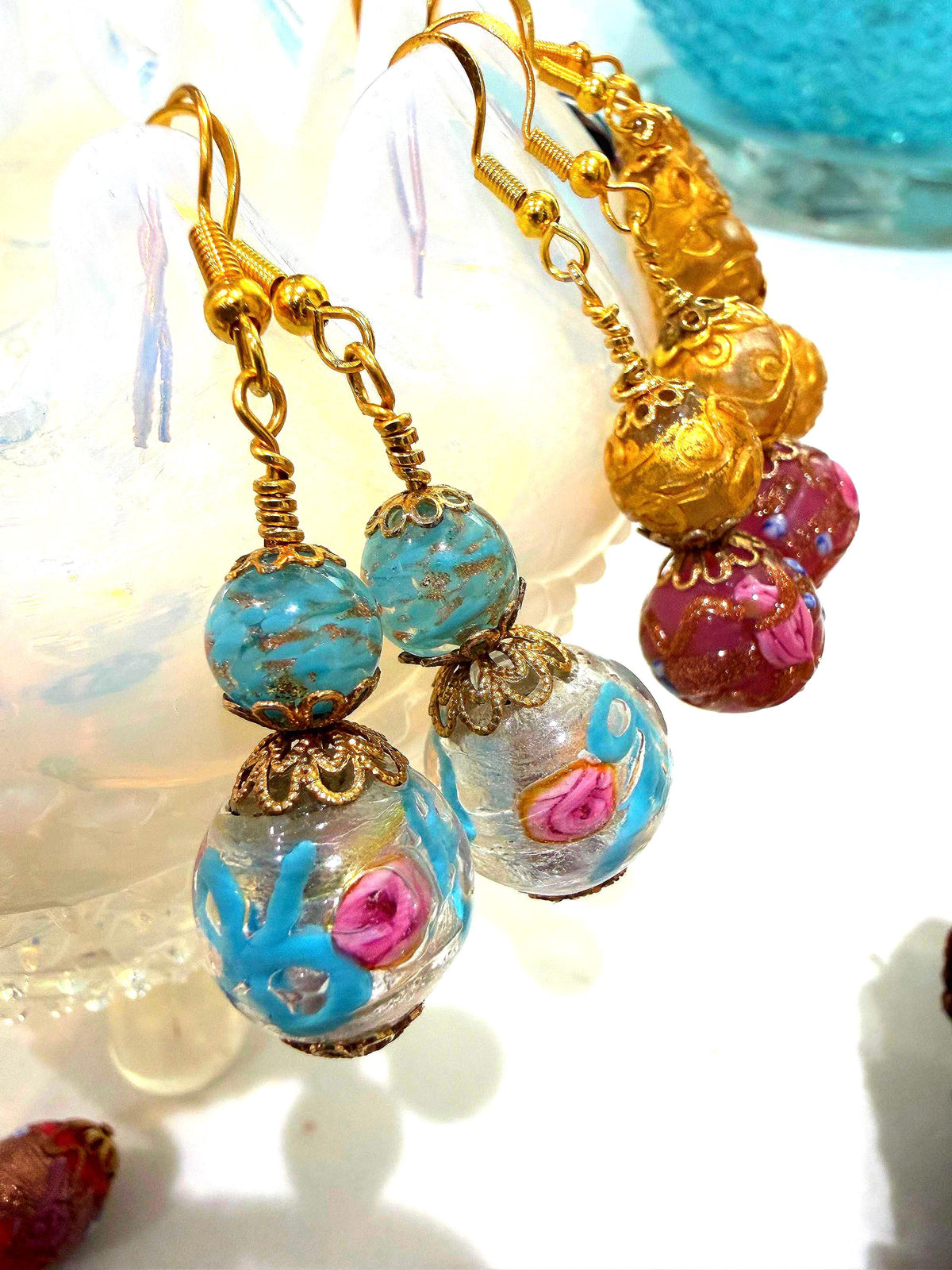 One of a Kind Rosario Leonardi Pastel Fancy Wedding Cake Murano Glass Beaded Earrings