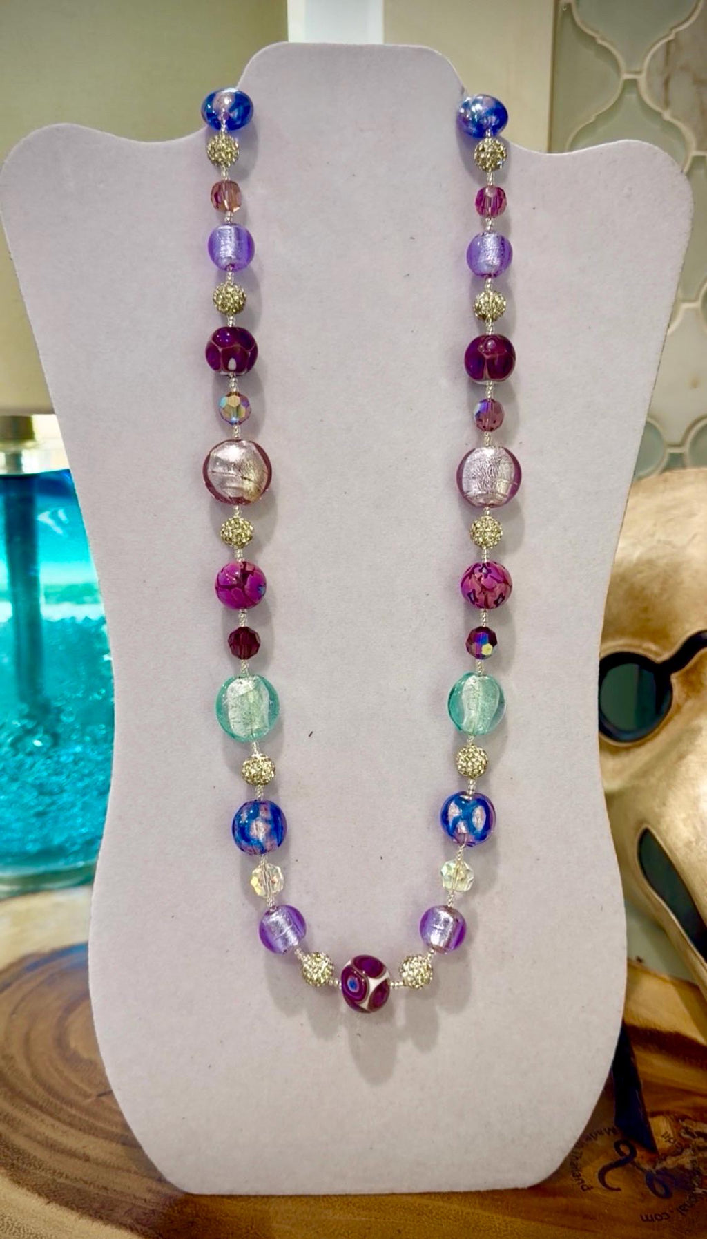 Pastel Murano Glass Necklace, Vintage Swarovski Crystals, Ercole Moretti Beads
