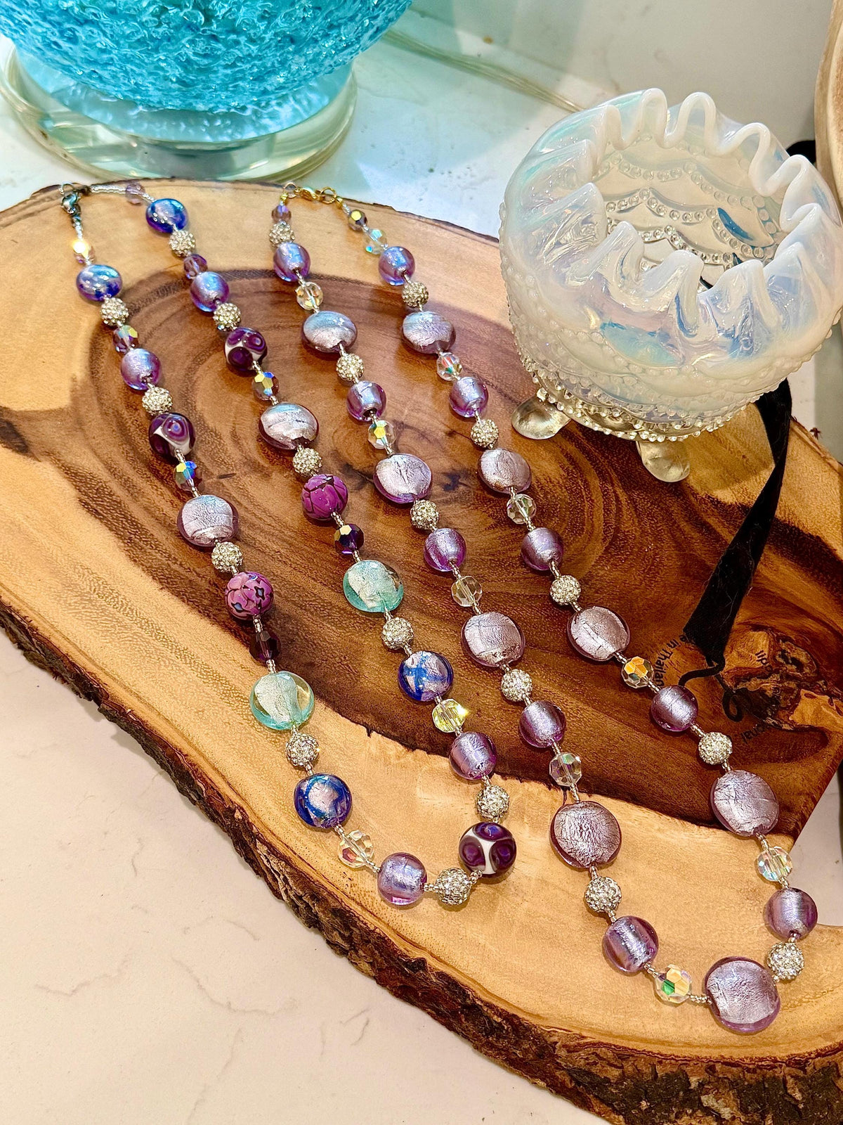 Pastel Murano Glass Necklace, Vintage Swarovski Crystals, Ercole Moretti Beads
