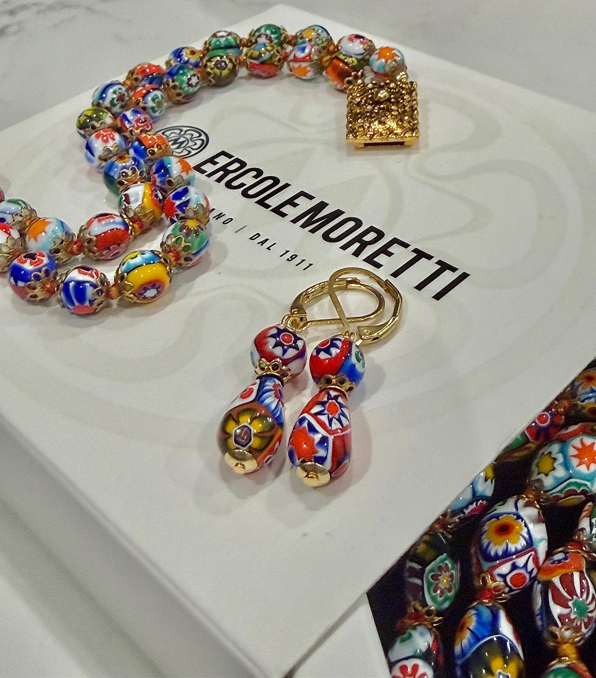 Ercole Moretti Murano Millefiori Neclace, Bracelet and Earrings Set