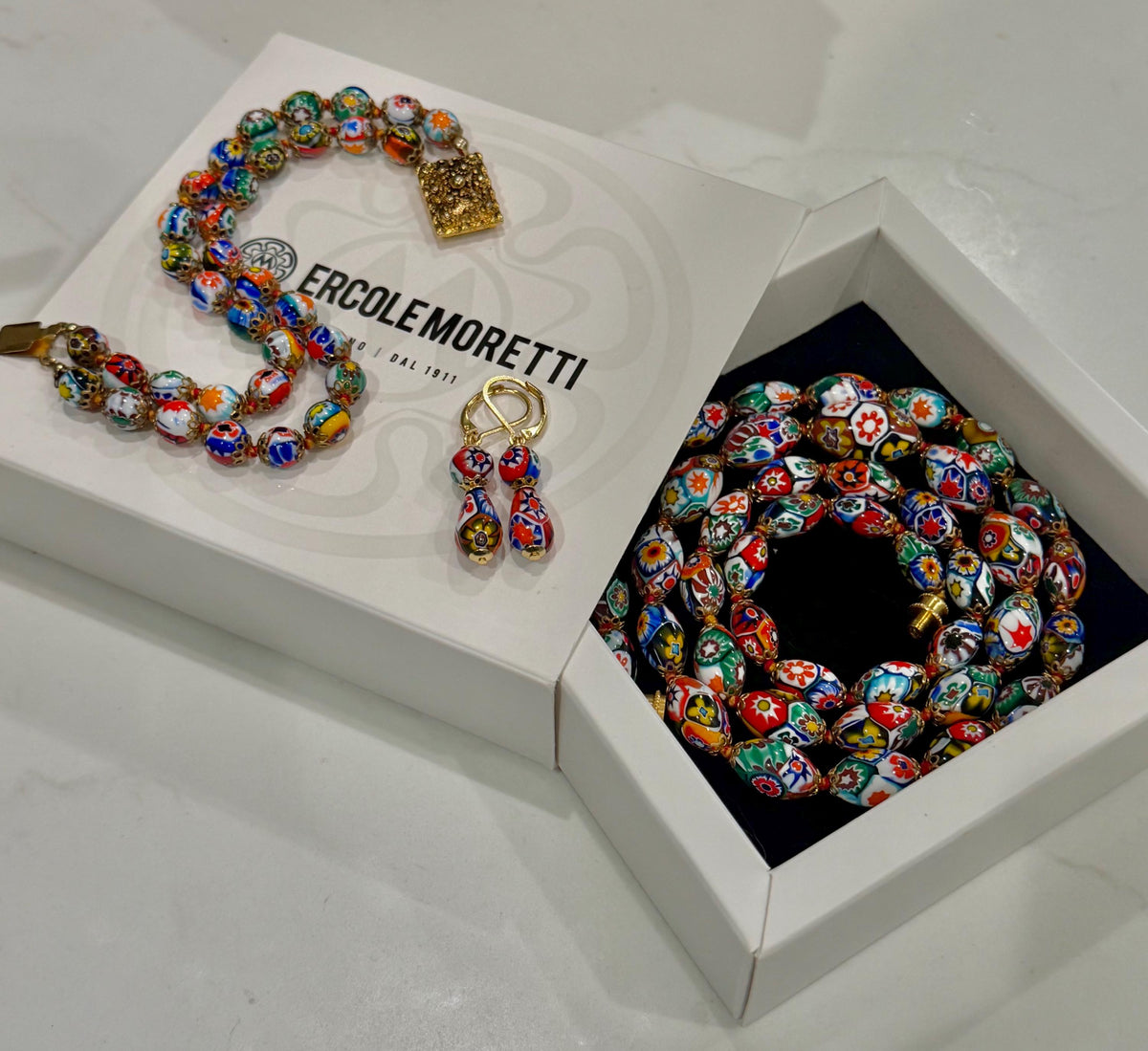 Ercole Moretti Murano Millefiori Neclace, Bracelet and Earrings Set