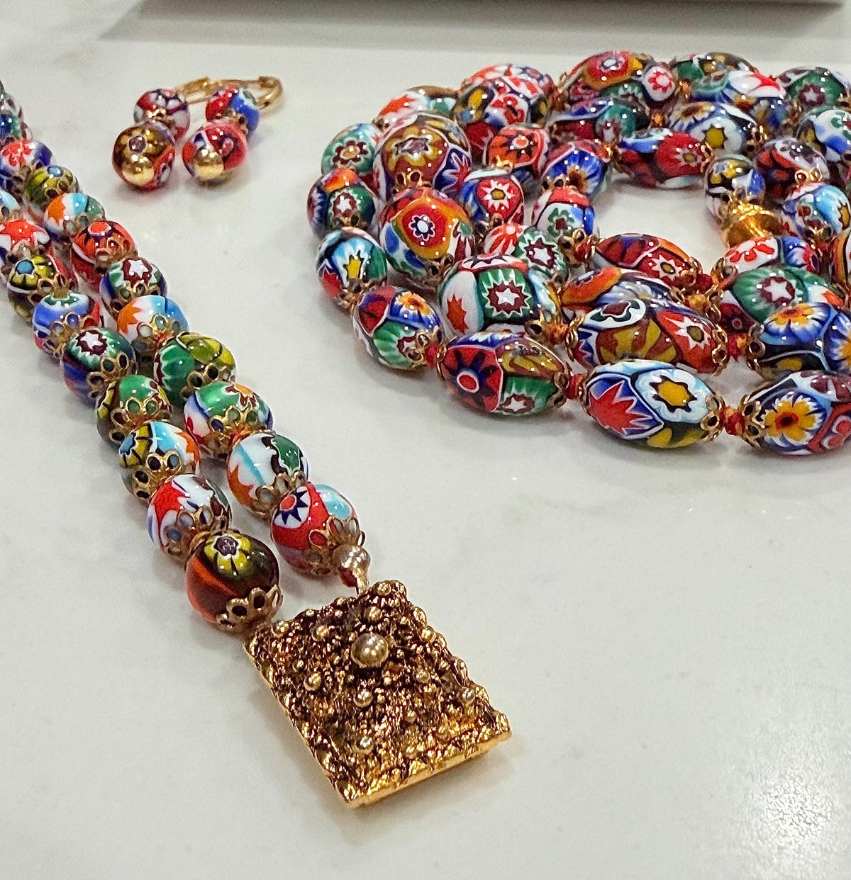 Ercole Moretti Murano Millefiori Neclace, Bracelet and Earrings Set