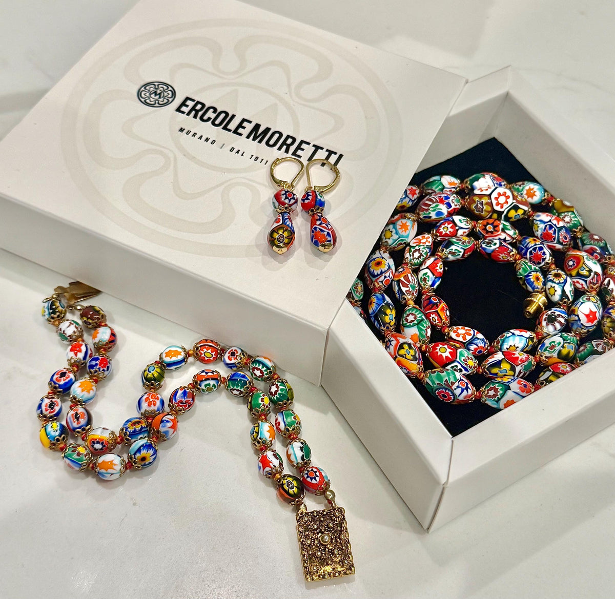 Ercole Moretti Murano Millefiori Neclace, Bracelet and Earrings Set