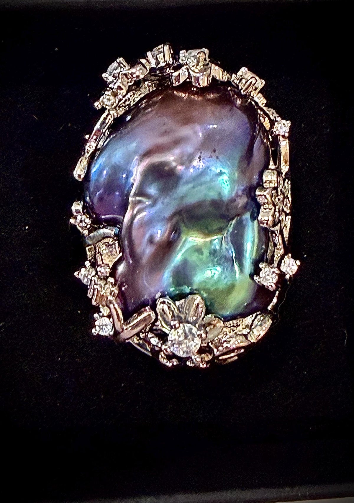 GIANT  Iridescent Cobalt Blue Pearl statement ring-choice of 2