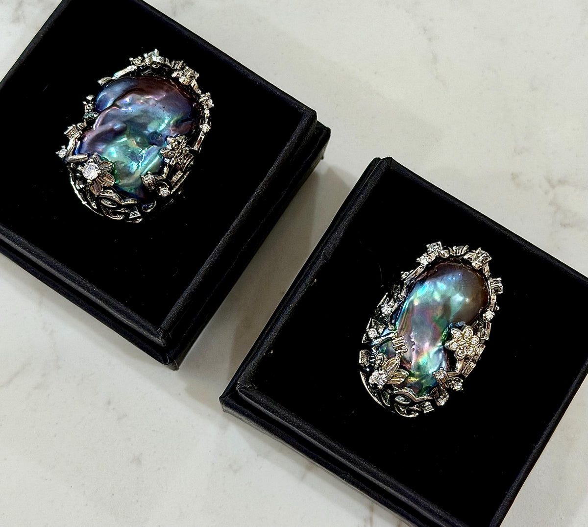 GIANT  Iridescent Cobalt Blue Pearl statement ring-choice of 2