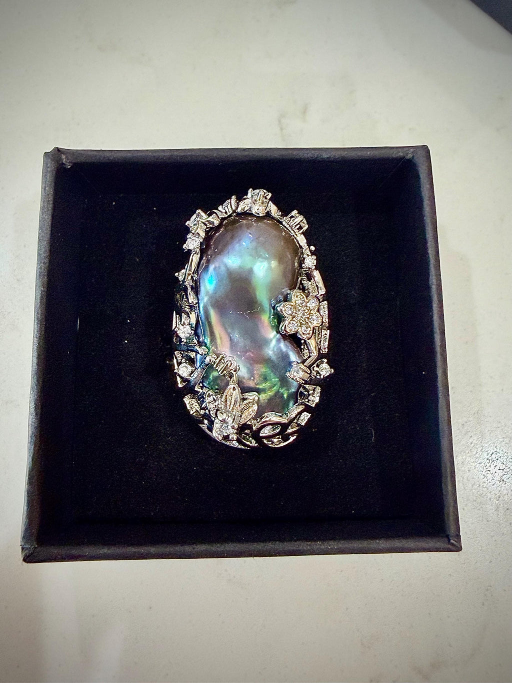 GIANT  Iridescent Cobalt Blue Pearl statement ring-choice of 2