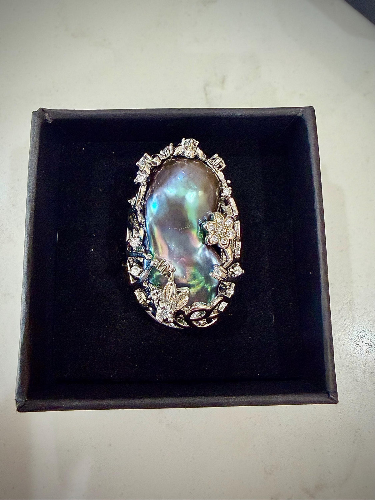 GIANT  Iridescent Cobalt Blue Pearl statement ring-choice of 2