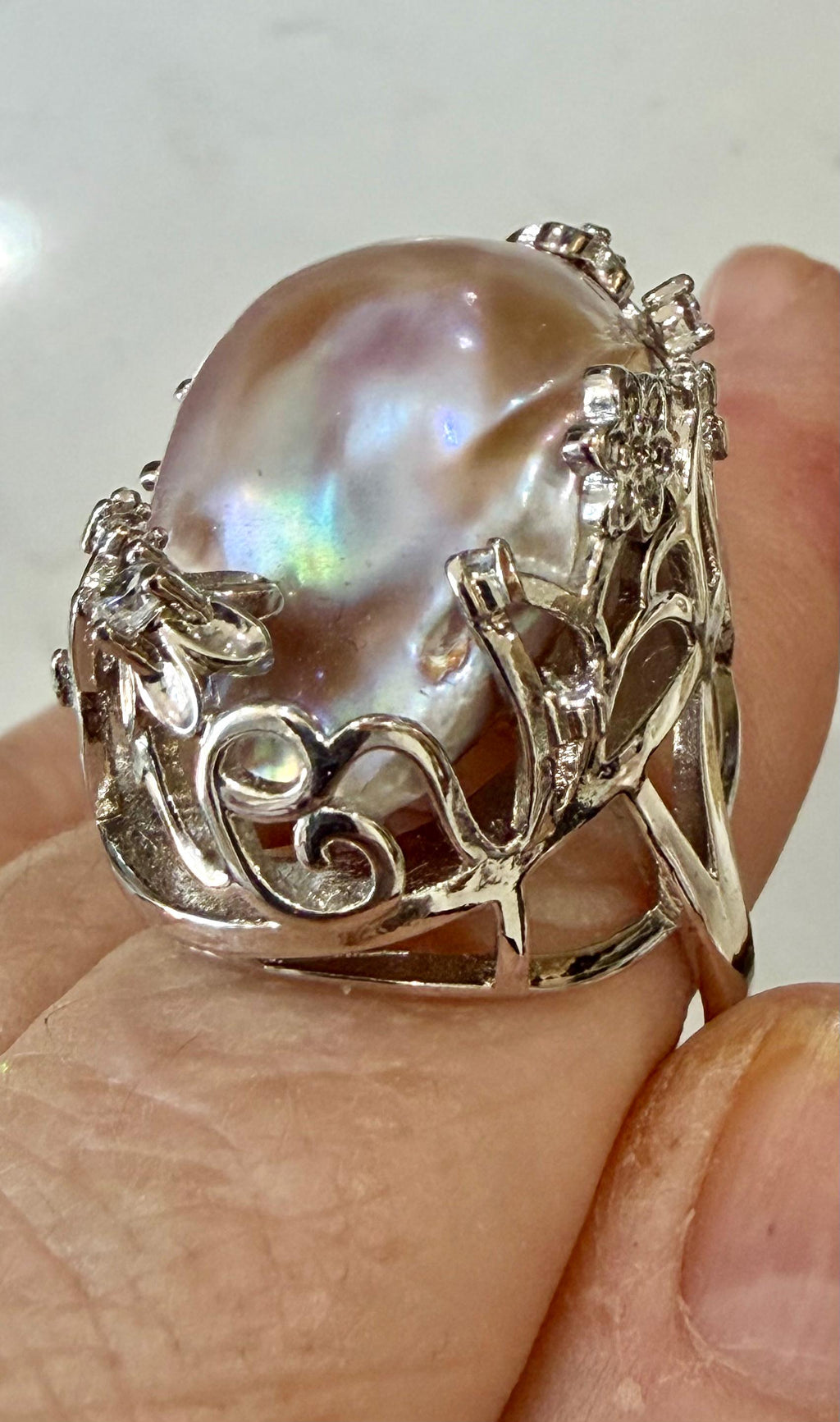 Your Choice of Peach or Lavender Iridescent Pastel Pearl Statement Rings