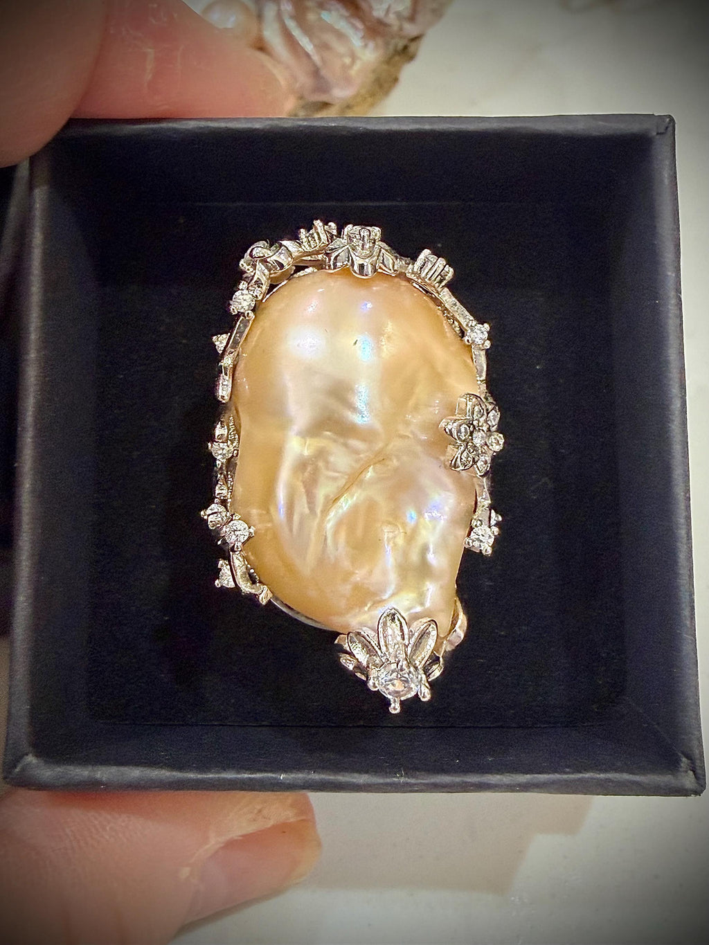 Your Choice of Peach or Lavender Iridescent Pastel Pearl Statement Rings