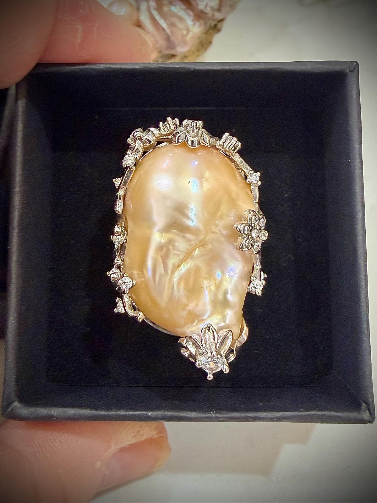Your Choice of Peach or Lavender Iridescent Pastel Pearl Statement Rings