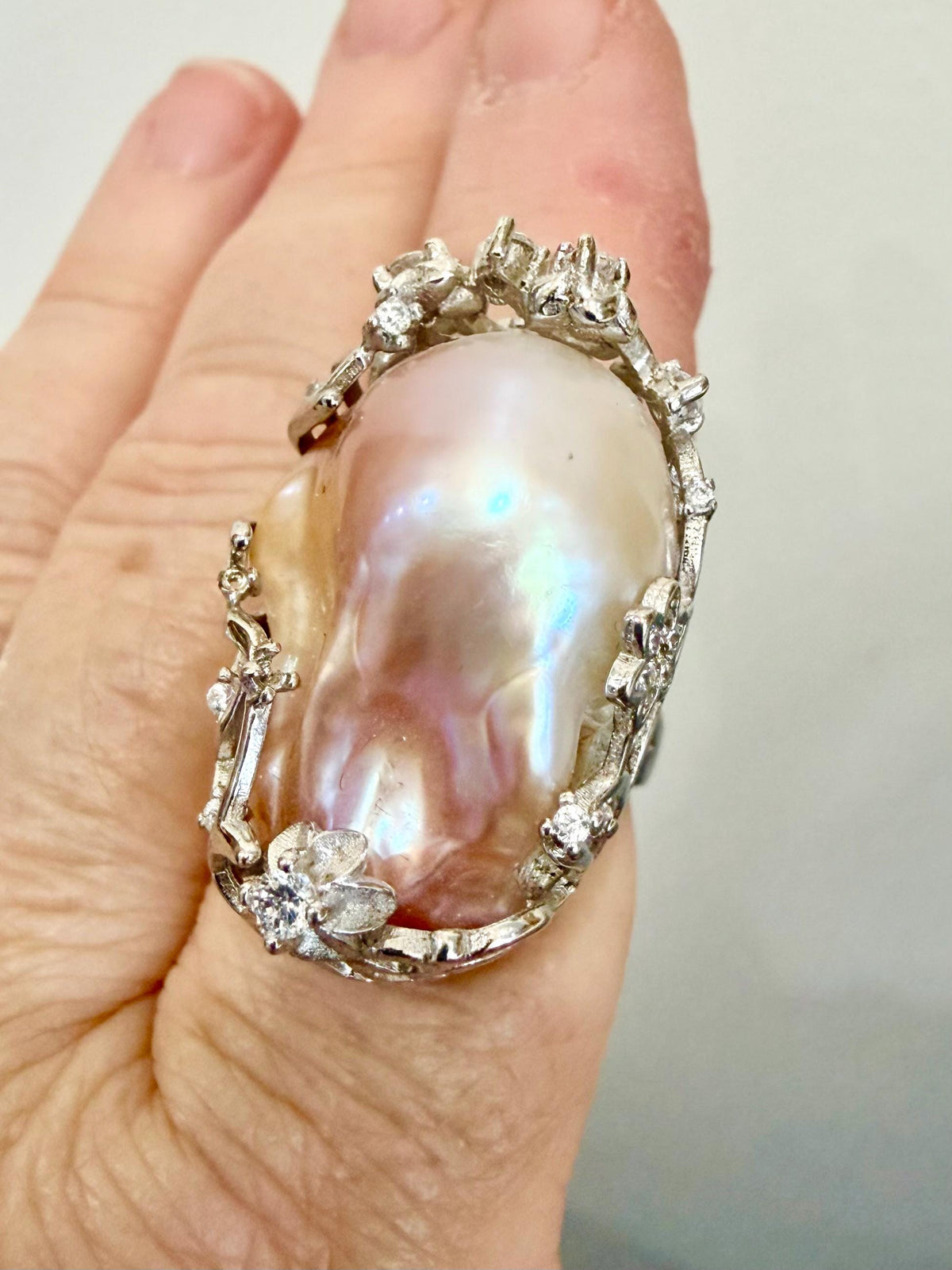 Your Choice of Peach or Lavender Iridescent Pastel Pearl Statement Rings