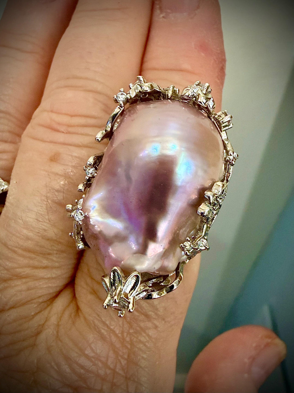 Your Choice of Peach or Lavender Iridescent Pastel Pearl Statement Rings