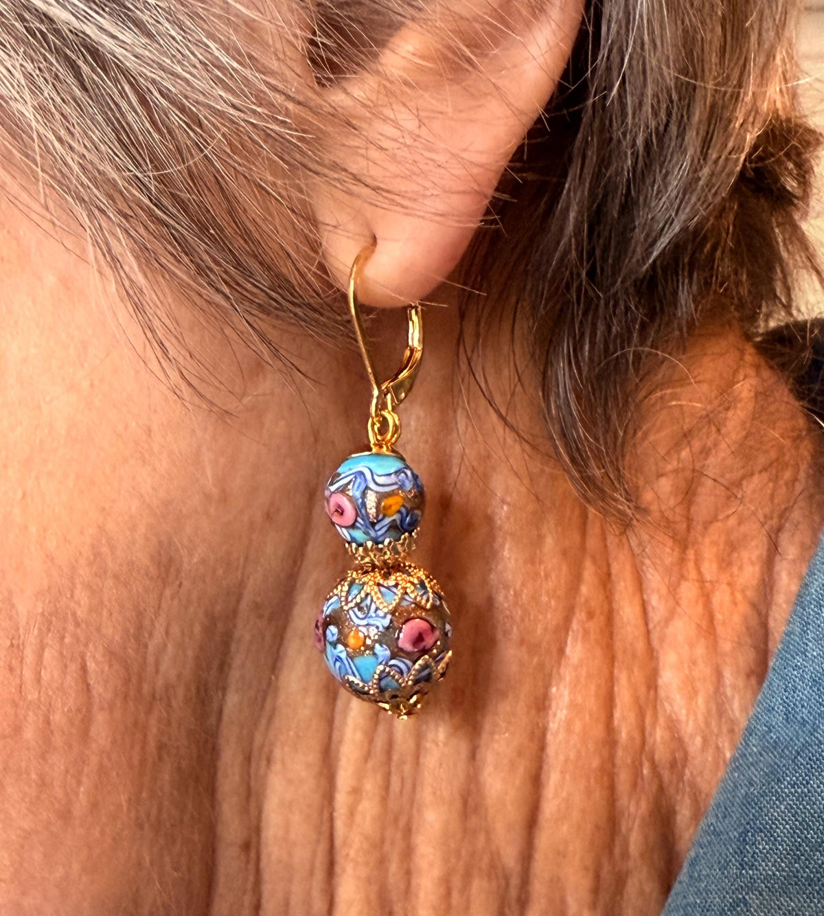 Vintage Murano Glass Wedding Cake Earrings – Baby Blue Beaded Dangle Jewelry