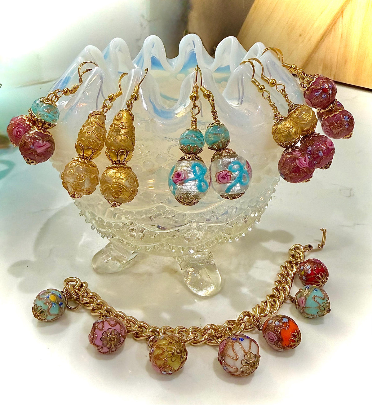 One of a Kind Rosario Leonardi Pastel Fancy Wedding Cake Murano Glass Beaded Earrings
