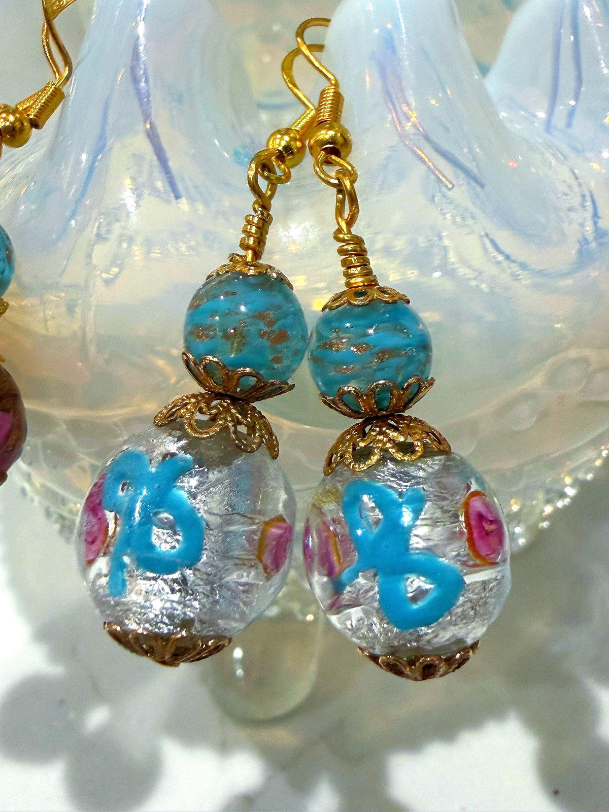 One of a Kind Rosario Leonardi Pastel Fancy Wedding Cake Murano Glass Beaded Earrings