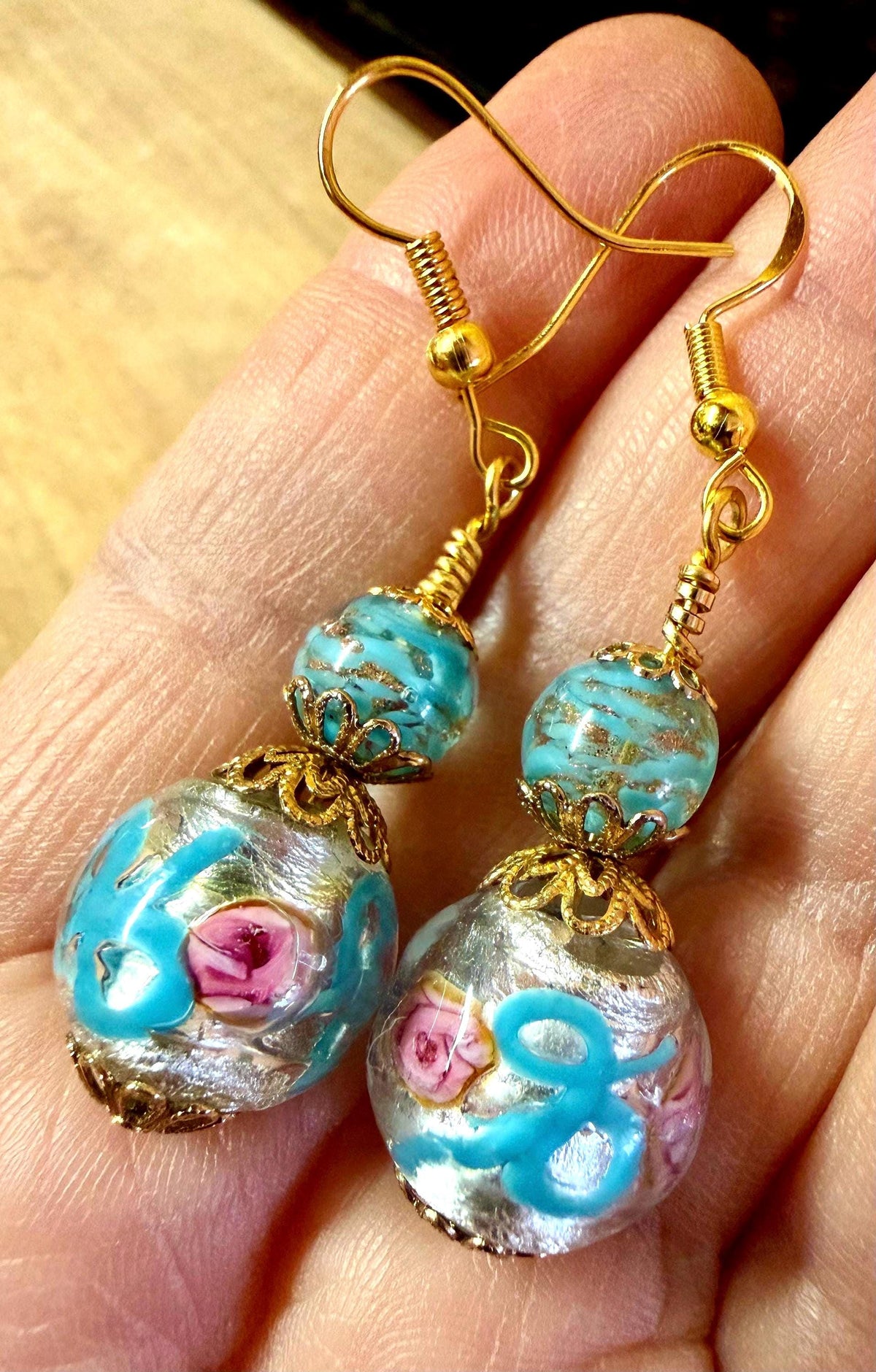 One of a Kind Rosario Leonardi Pastel Fancy Wedding Cake Murano Glass Beaded Earrings