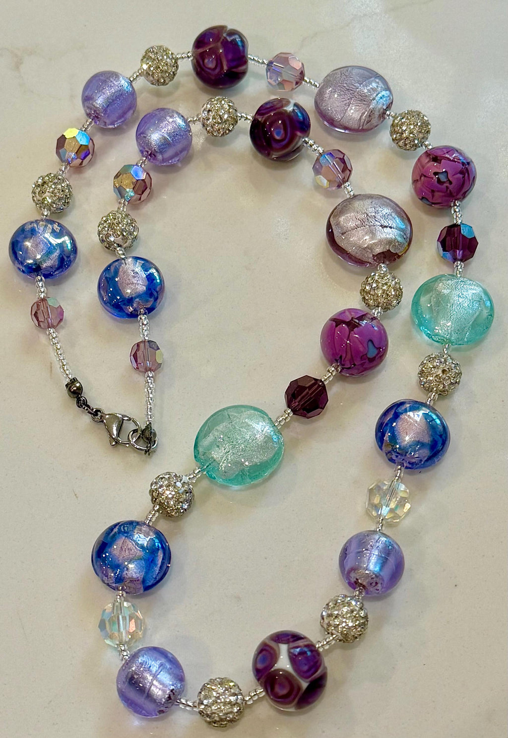 Pastel Murano Glass Necklace, Vintage Swarovski Crystals, Ercole Moretti Beads