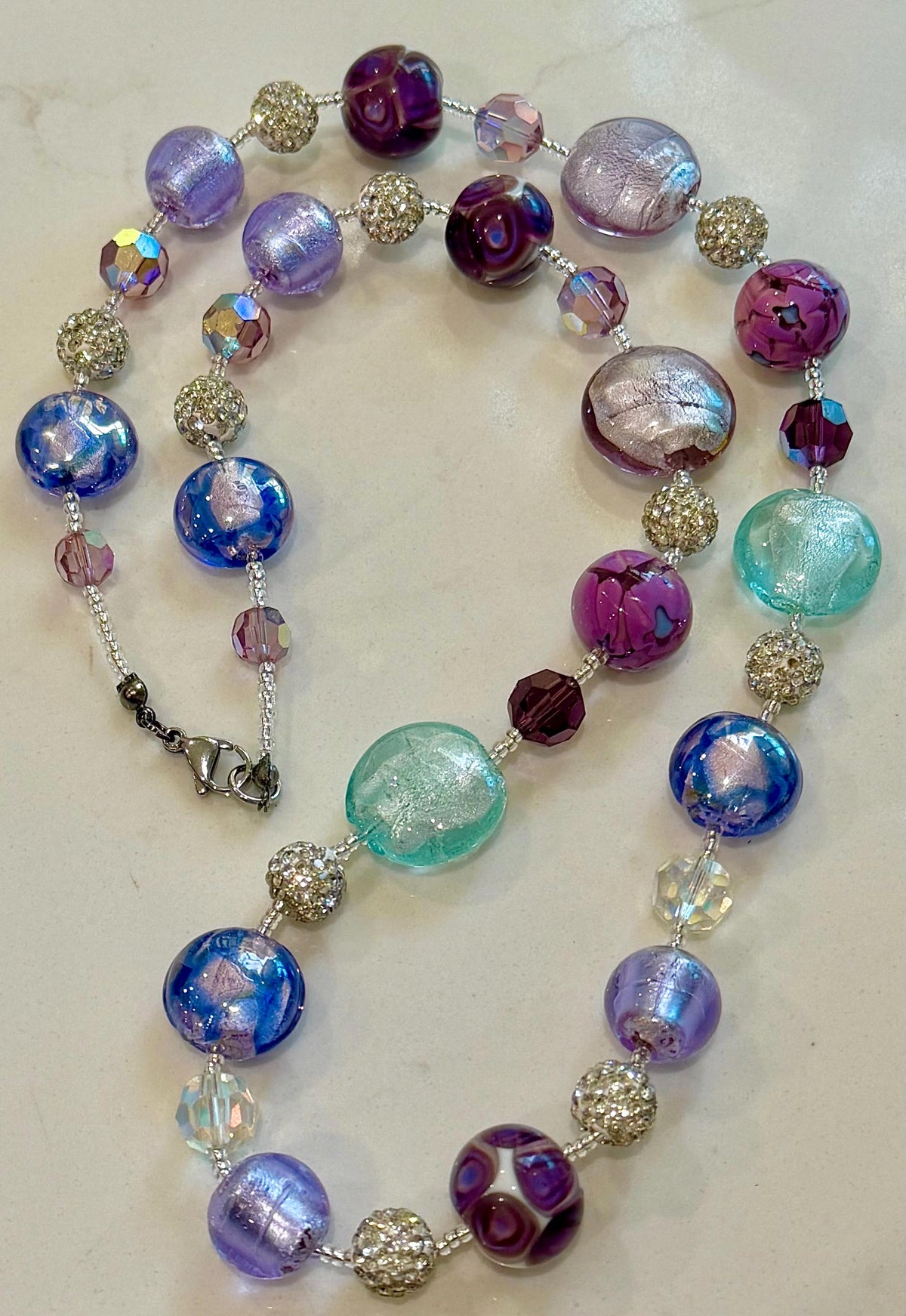 Pastel Murano Glass Necklace, Vintage Swarovski Crystals, Ercole Moretti Beads