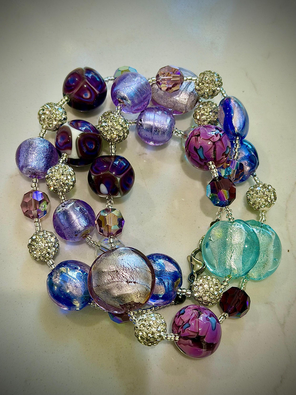 Pastel Murano Glass Necklace, Vintage Swarovski Crystals, Ercole Moretti Beads