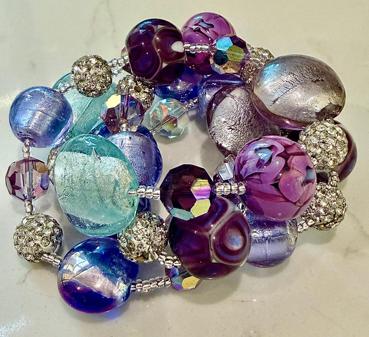 Pastel Murano Glass Necklace, Vintage Swarovski Crystals, Ercole Moretti Beads