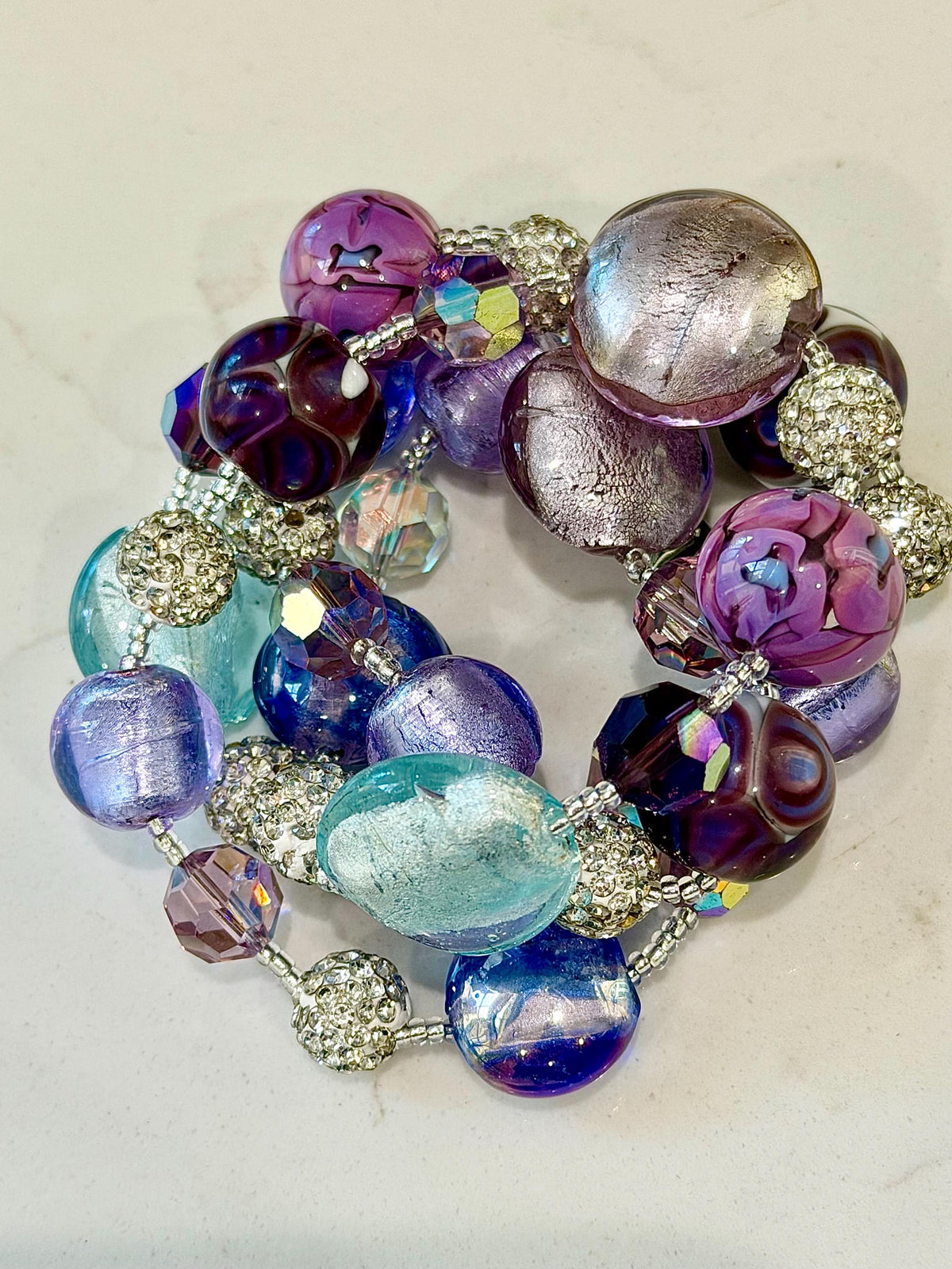 Pastel Murano Glass Necklace, Vintage Swarovski Crystals, Ercole Moretti Beads