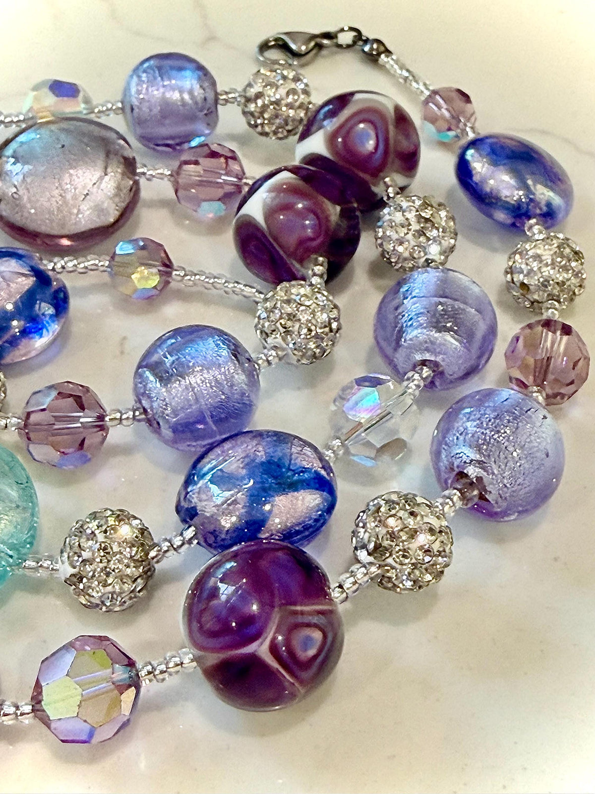 Pastel Murano Glass Necklace, Vintage Swarovski Crystals, Ercole Moretti Beads