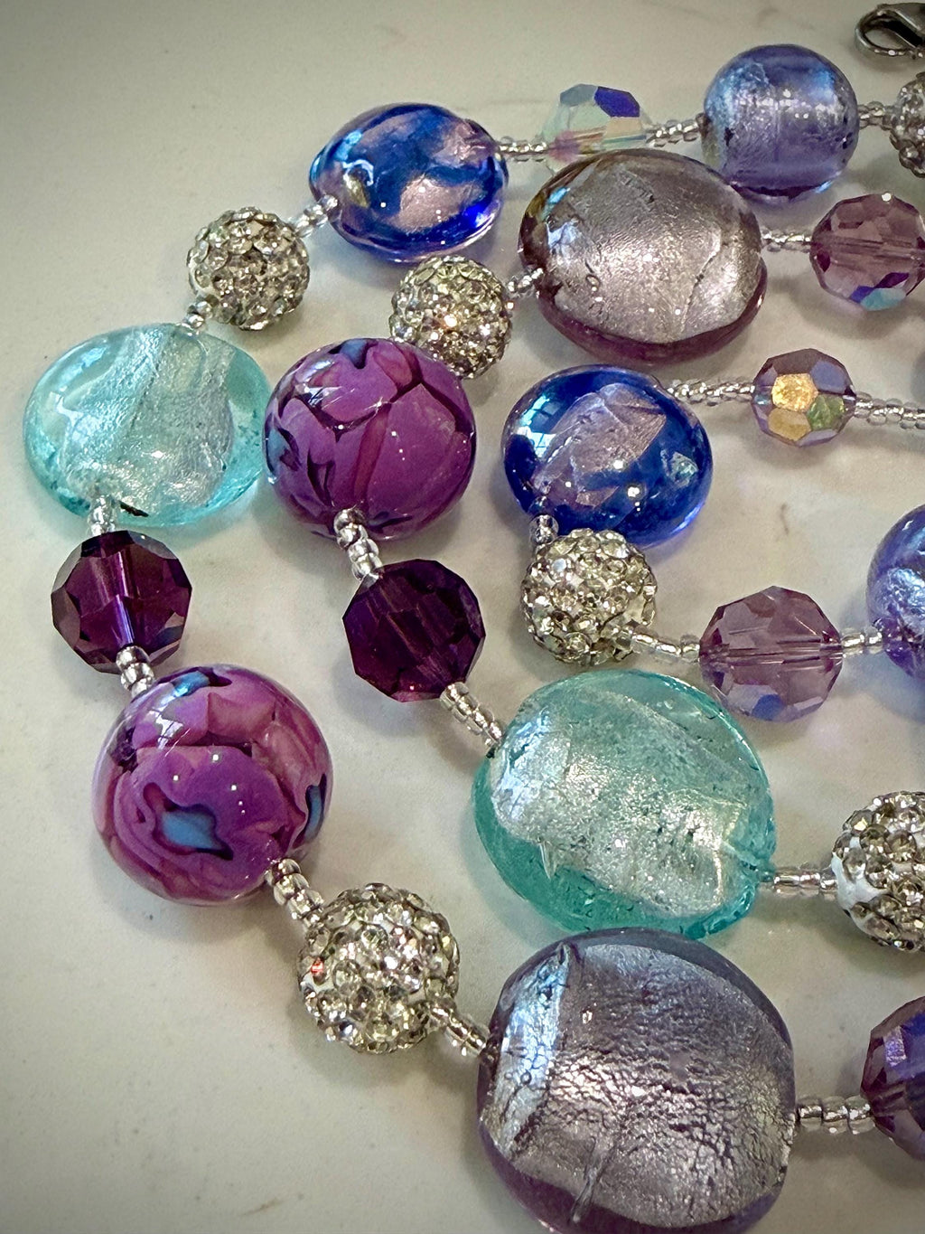 Pastel Murano Glass Necklace, Vintage Swarovski Crystals, Ercole Moretti Beads