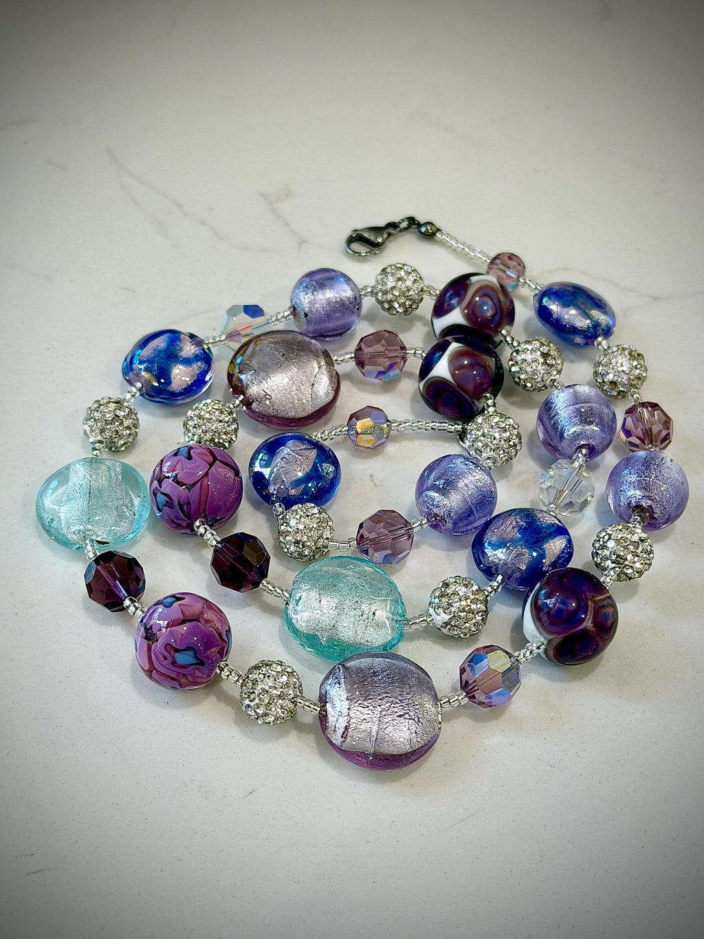 Pastel Murano Glass Necklace, Vintage Swarovski Crystals, Ercole Moretti Beads