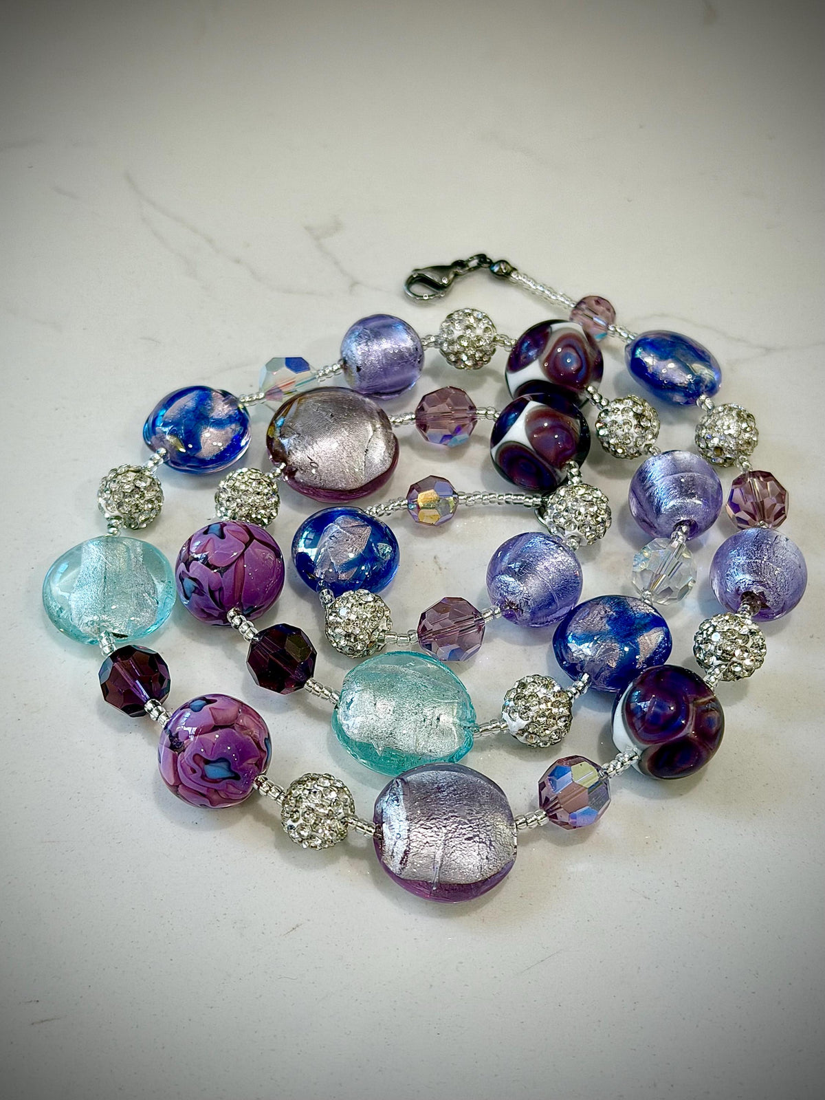 Pastel Murano Glass Necklace, Vintage Swarovski Crystals, Ercole Moretti Beads