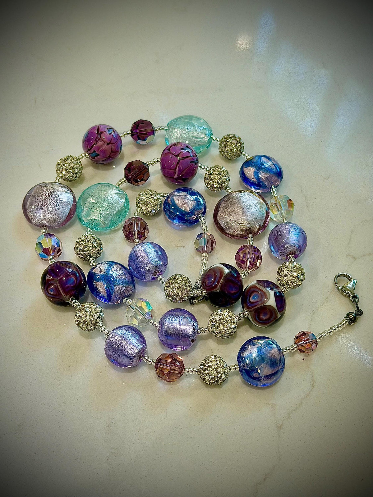 Pastel Murano Glass Necklace, Vintage Swarovski Crystals, Ercole Moretti Beads
